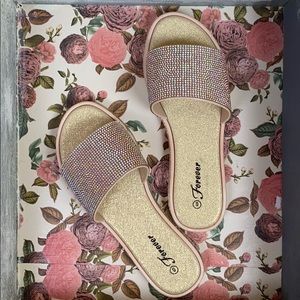 Womens Glitter Bling Fancy Slide Flat Rose Gold